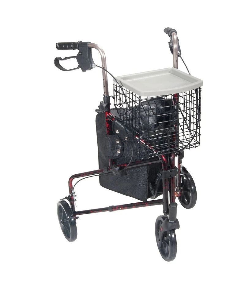 Drive Medical 3 Wheel Rollator Rolling Walker with Basket Tray and Pouch