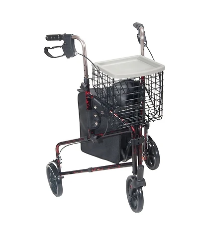 Drive Medical 3 Wheel Rollator Rolling Walker with Basket Tray and Pouch