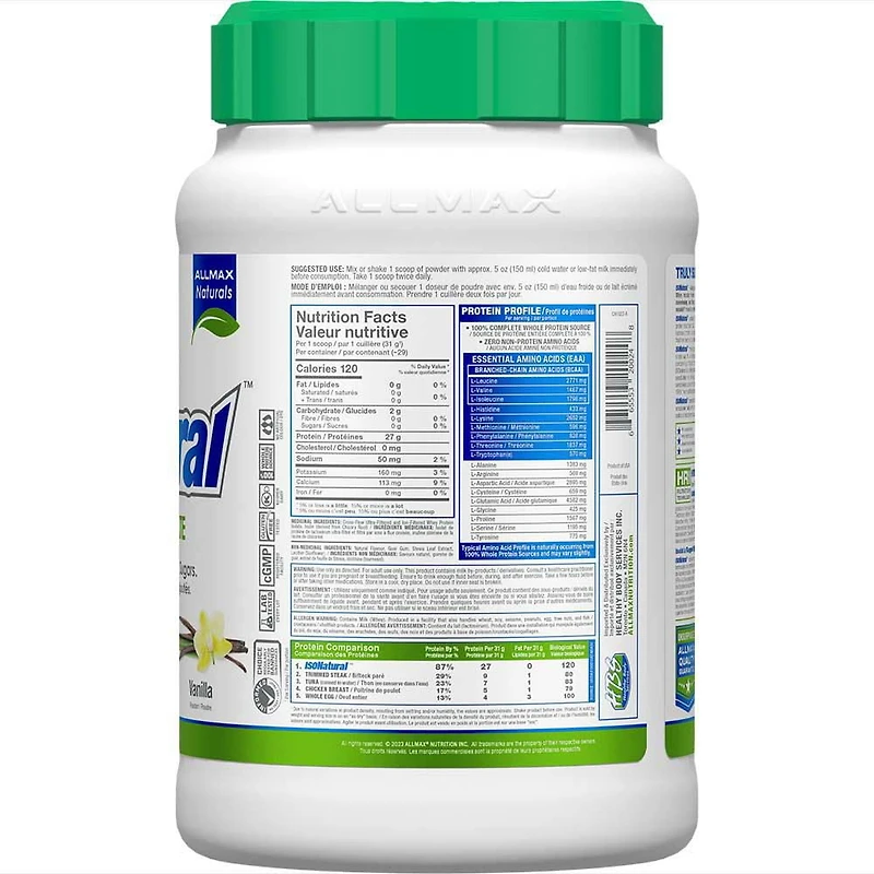 ALLMAX ISONATURAL Whey Protein Isolate Vanilla Supplement Powder
