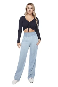 Jeaniologie ™ Ladies’ High Rise Smocked Waist Pull-on Wide Leg Pant, Size S-XXL