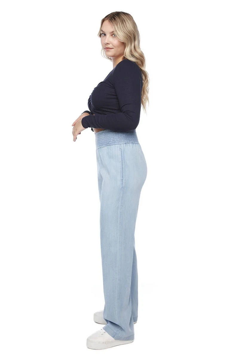 Jeaniologie ™ Ladies’ High Rise Smocked Waist Pull-on Wide Leg Pant, Size S-XXL