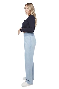 Jeaniologie ™ Ladies’ High Rise Smocked Waist Pull-on Wide Leg Pant, Size S-XXL