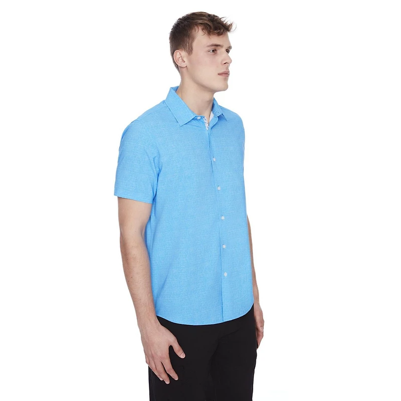 Dark Black Men's Short-Sleeve Button-Down Shirt