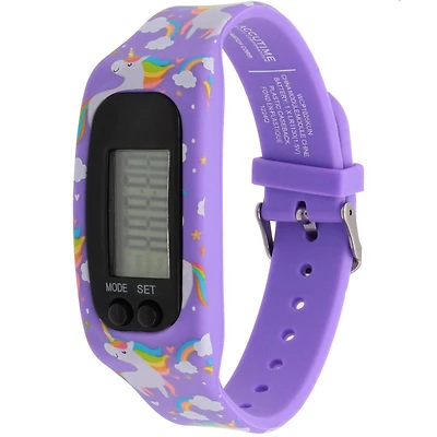 Montre Podomètre Numérique pour Enfants – Motif Licorne & Arc-en-Ciel (Violet) Podomètre pour enfants