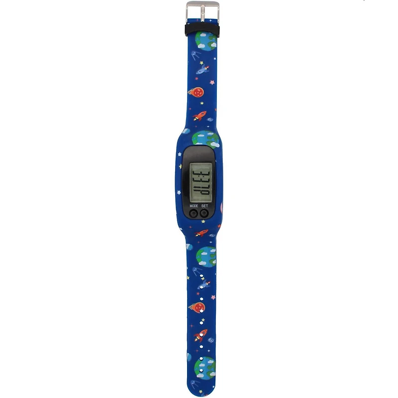 Montre Podomètre Numérique pour Enfants – Bracelet en Silicone Thème Espace