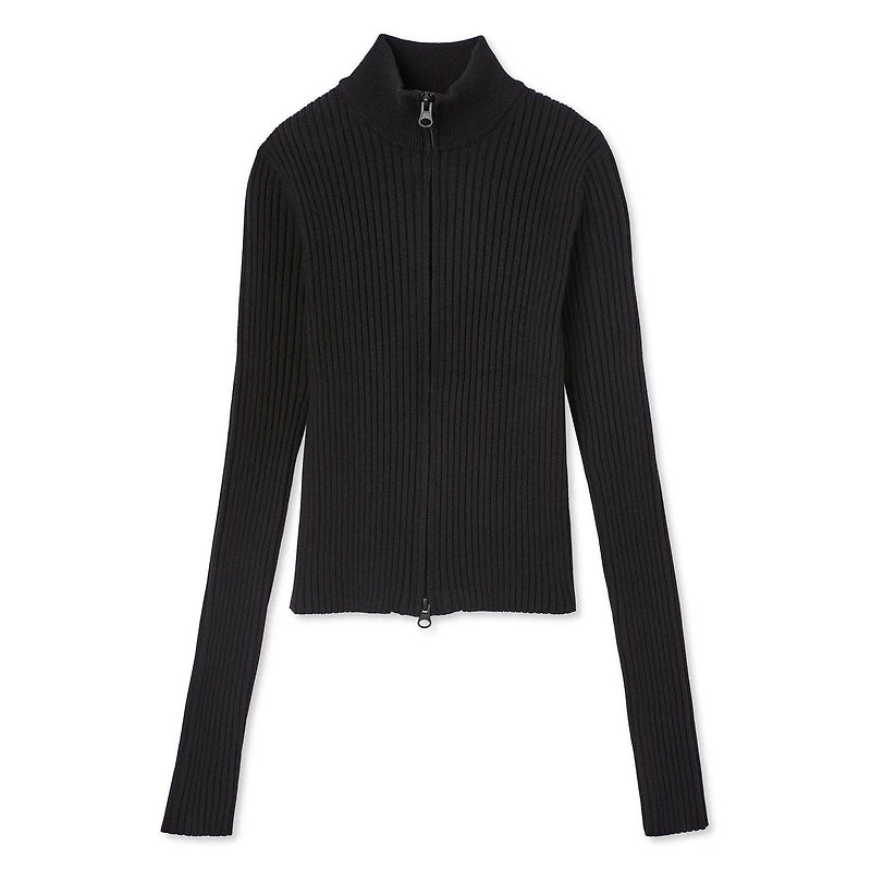 No Boundaries Women's 2-Way Zip Rib Sweater