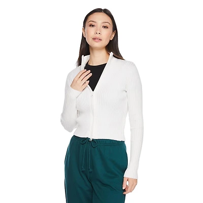 No Boundaries Women's 2-Way Zip Rib Sweater, Sizes XS-XXL