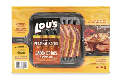 Bacon de dos enrobé de semoule de maïs avec sauce à l’érable Lou’s Kitchen.