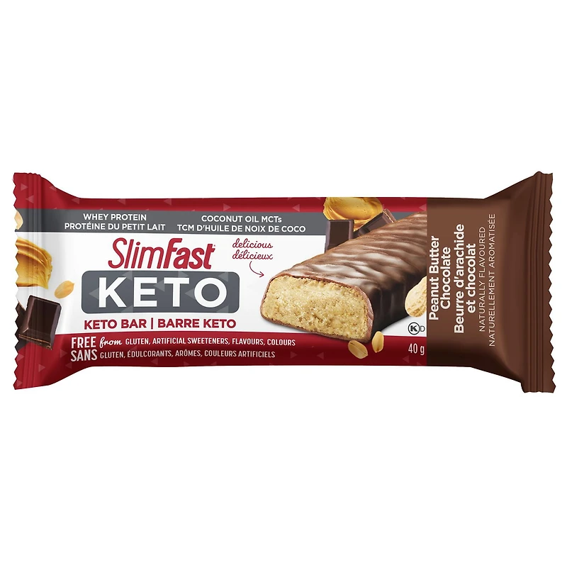 Slimfast Keto Bar avec protéine de lactosérum et huile de coco MCTs - Boîte de chocolat au beurre d’arachide
