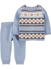 Carter's Child of Mine Newborn Boys 2pc set - Blue Fair Isle