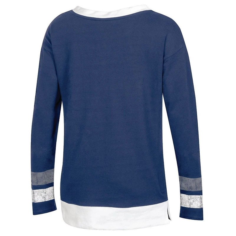 T-shirt Jets de Winnipeg de la LNH tendance pour dames a manches longues avec lacet a l'encolure et empiecements do couleur