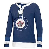 T-shirt Jets de Winnipeg de la LNH tendance pour dames a manches longues avec lacet a l'encolure et empiecements do couleur