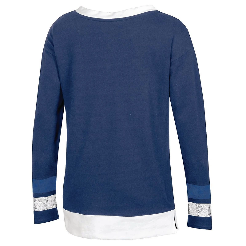 T-shirt Jets de Winnipeg de la LNH tendance pour dames a manches longues avec lacet a l'encolure et empiecements do couleur