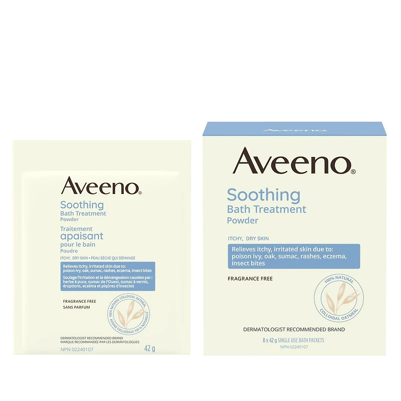Traitement apaisant pour le bain Aveeno, eczéme, soulagement de la sécheresse cutanée, bain à l'avoine colloïdale, nettoyant, sans parfum 8 x 42 g