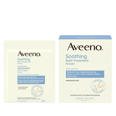 Traitement apaisant pour le bain Aveeno, eczéme, soulagement de la sécheresse cutanée, bain à l'avoine colloïdale, nettoyant, sans parfum 8 x 42 g