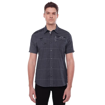 Chemise à carreaux manches courtes avec poche pour homme Dark Black