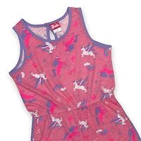 Barbie Girl's romper. This girls sleeveless short romper with elastic waist has a fun casual look and