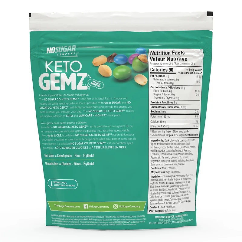 No Sugar Keto Gemz Collation Au Cacao Noir Arachide