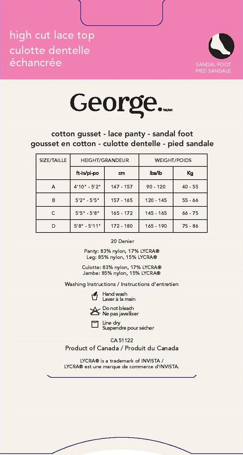 Culotte dentelle échancrée George pour dames à pied sandale