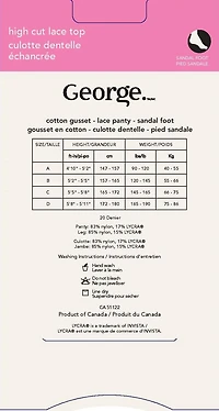 Culotte dentelle échancrée George pour dames à pied sandale