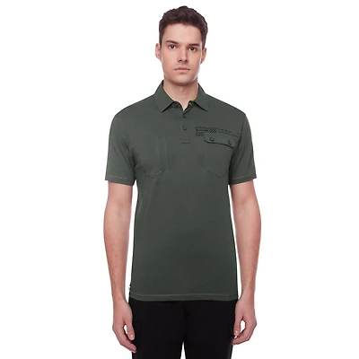 Dark Black Men's Short-Sleeve Graphic Polo with Pockets