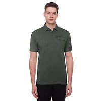 Dark Black Men's Short-Sleeve Graphic Polo with Pockets