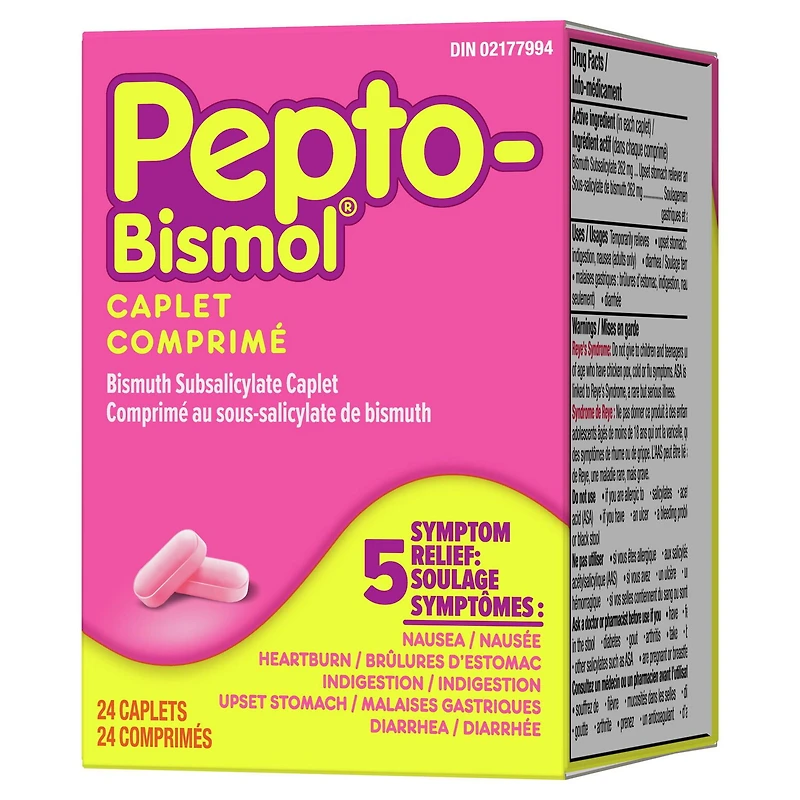 Pepto Bismol Caplets for Nausea, Heartburn, Indigestion, Upset Stomach, and Diarrhea, 24 ct