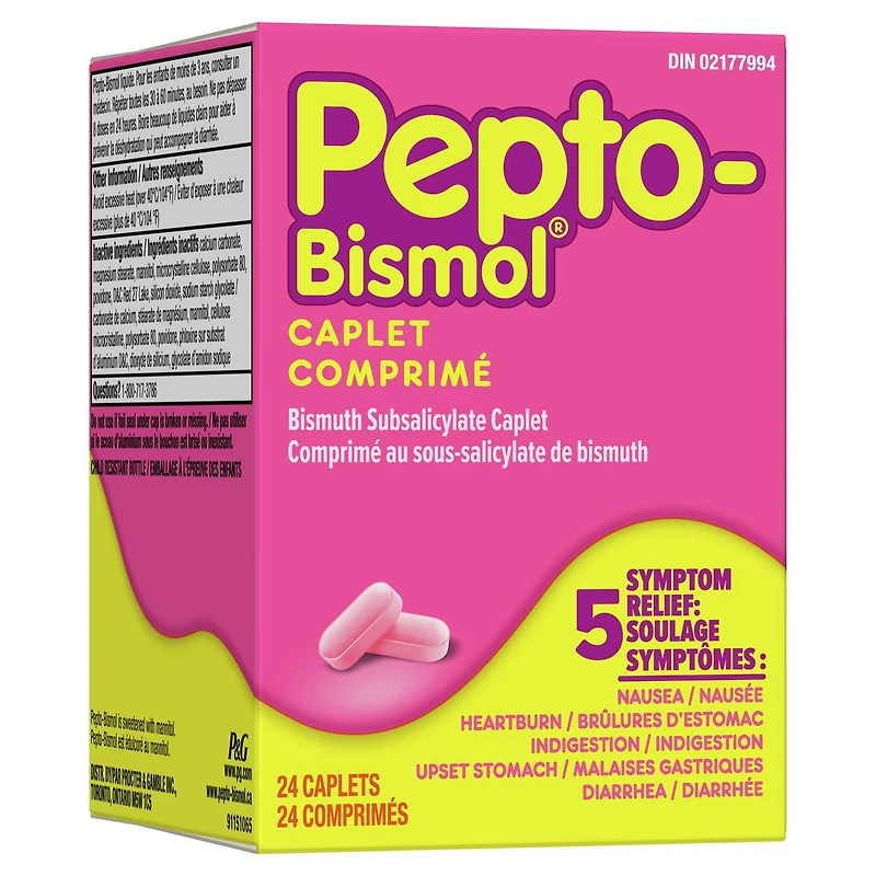Pepto Bismol Caplets for Nausea, Heartburn, Indigestion, Upset Stomach, and Diarrhea, 24 ct