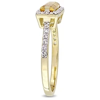 Bague de forme auréole Tangelo avec citrine de coupe baguette et saphirs blancs 1,54 CT PBT en argent sterling plaqué de rhodium jaune
