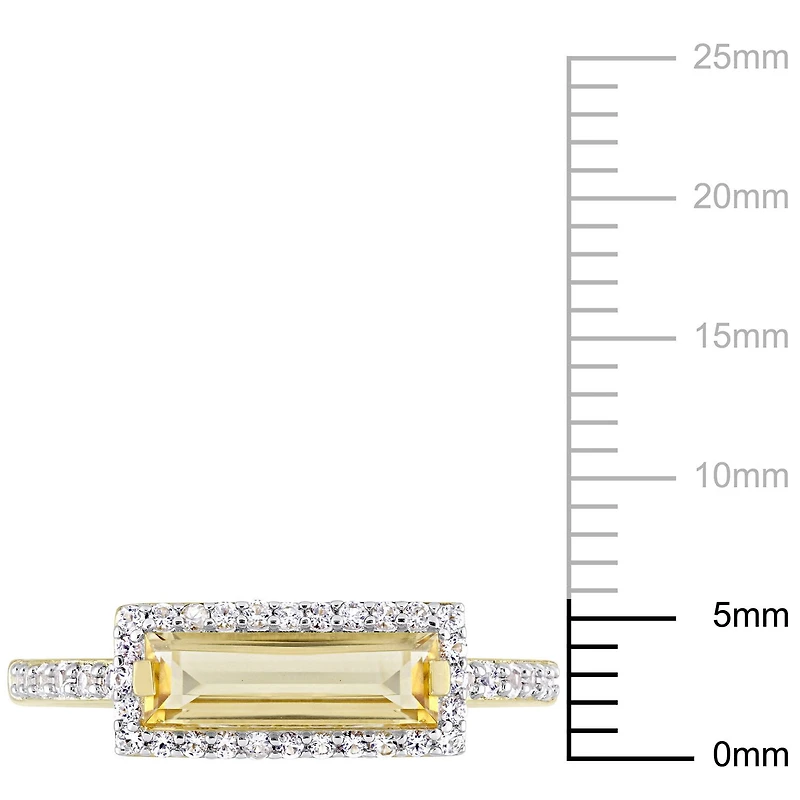 Bague de forme auréole Tangelo avec citrine de coupe baguette et saphirs blancs 1,54 CT PBT en argent sterling plaqué de rhodium jaune