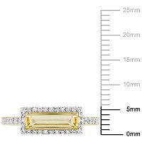 Bague de forme auréole Tangelo avec citrine de coupe baguette et saphirs blancs 1,54 CT PBT en argent sterling plaqué de rhodium jaune