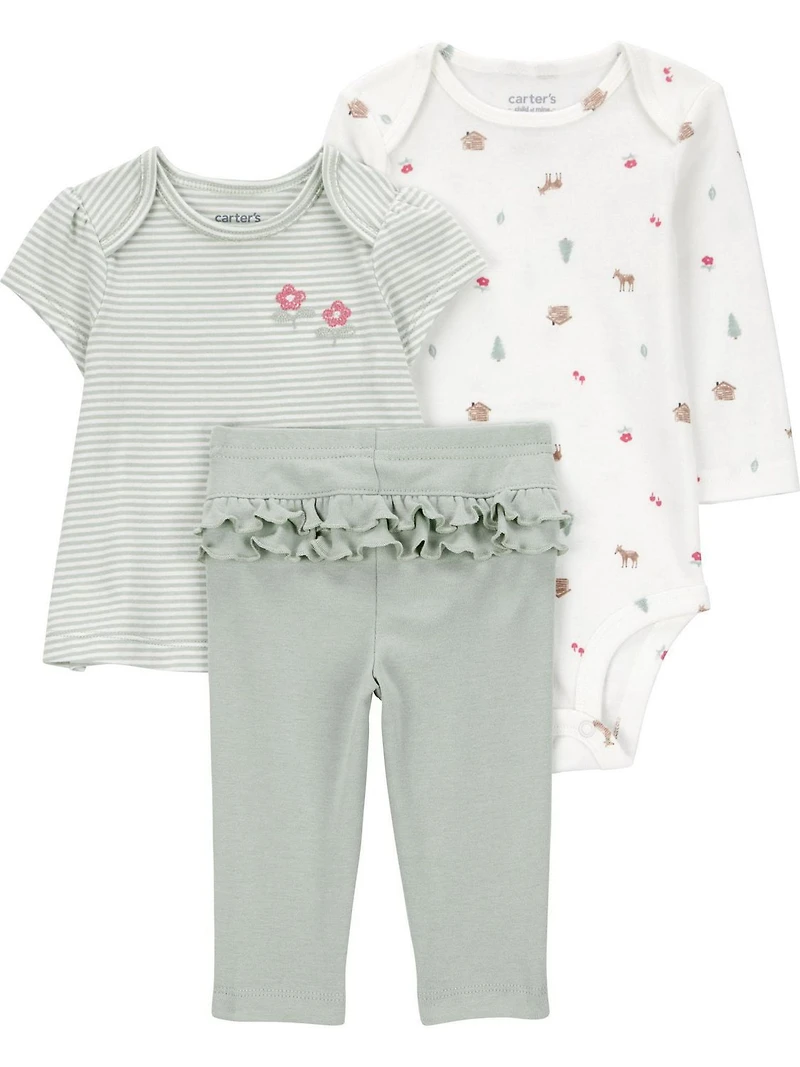 Carter's Child of Mine Ensemble 3 pièces pour bébé fille - Cerf vert Tailles Nouveau-né 24 mois