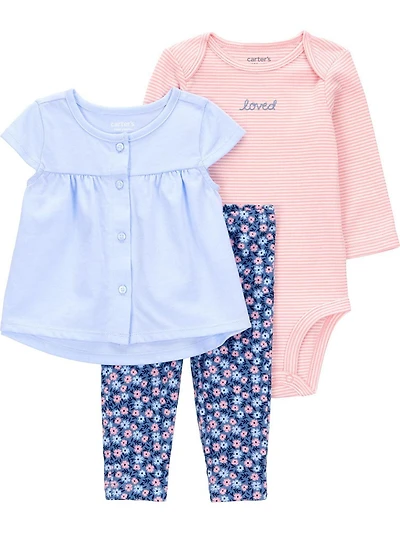 Carter's Child of Mine Ensemble 3 pièces pour bébé fille - Bleu fleuri