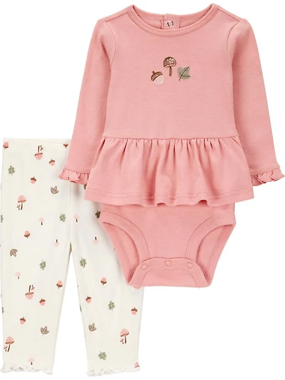 Carter's Child of Mine Baby Girls' Bodysuit Pant Set Pink Fall Icons, Sizes Newborn - 24 Months
