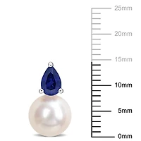 Miabella Cultured Freshwater Pearl 1-1/3 Carat T.G.W. Created Blue Sapphire Sterling Silver Solitaire Stud Earrings