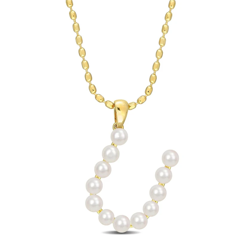 Collier initiale de Miabella avec perles culture d'eau douce en argent sterling plaqué en jaune