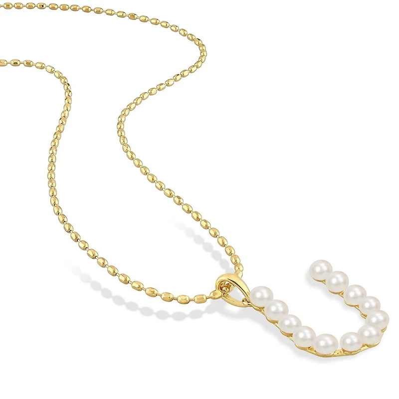 Collier initiale de Miabella avec perles culture d'eau douce en argent sterling plaqué en jaune