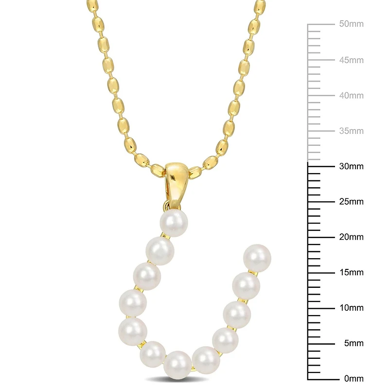 Collier initiale de Miabella avec perles culture d'eau douce en argent sterling plaqué en jaune
