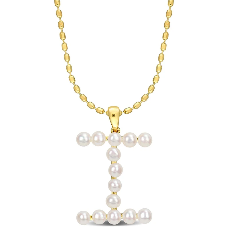 Collier initiale de Miabella avec perles culture d'eau douce en argent sterling plaqué en jaune