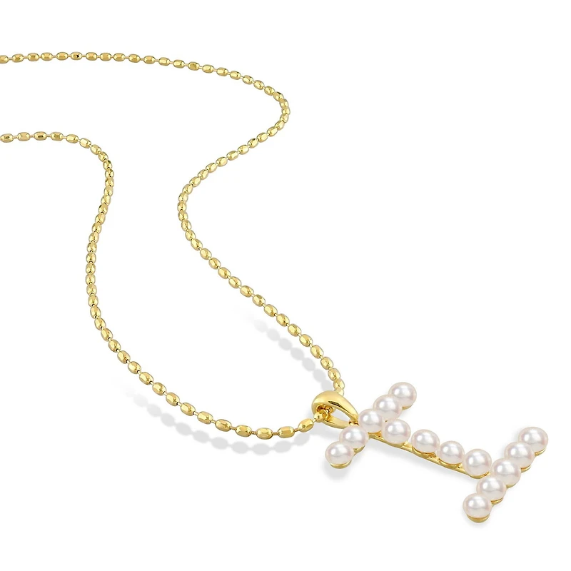 Collier initiale de Miabella avec perles culture d'eau douce en argent sterling plaqué en jaune