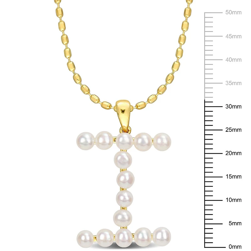 Collier initiale de Miabella avec perles culture d'eau douce en argent sterling plaqué en jaune