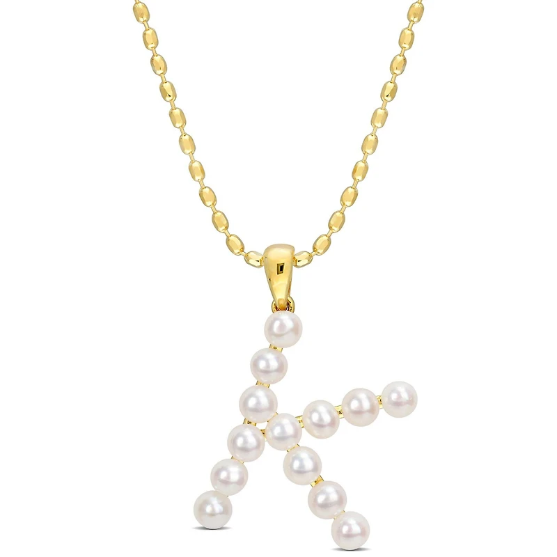 Collier initiale de Miabella avec perles culture d'eau douce en argent sterling plaqué en jaune