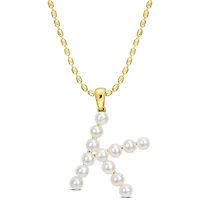 Collier initiale de Miabella avec perles culture d'eau douce en argent sterling plaqué en jaune