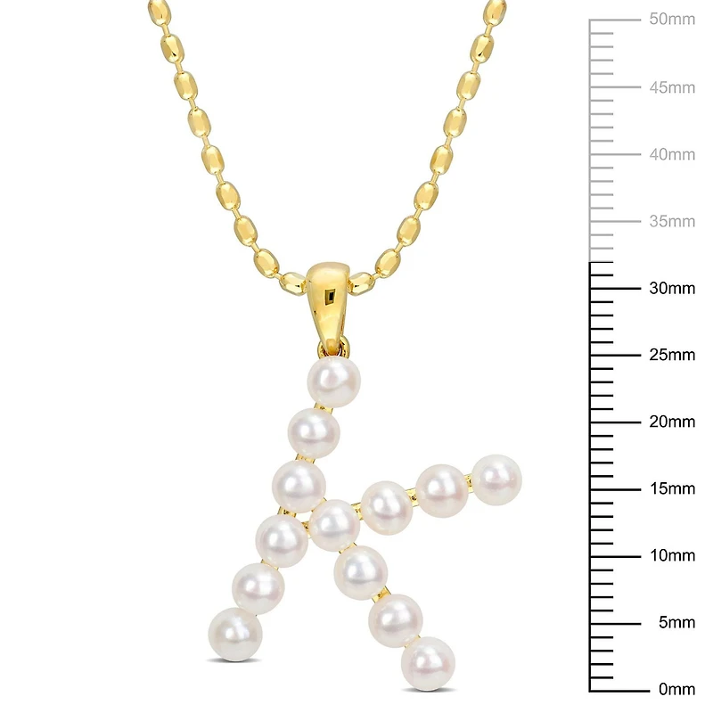 Collier initiale de Miabella avec perles culture d'eau douce en argent sterling plaqué en jaune