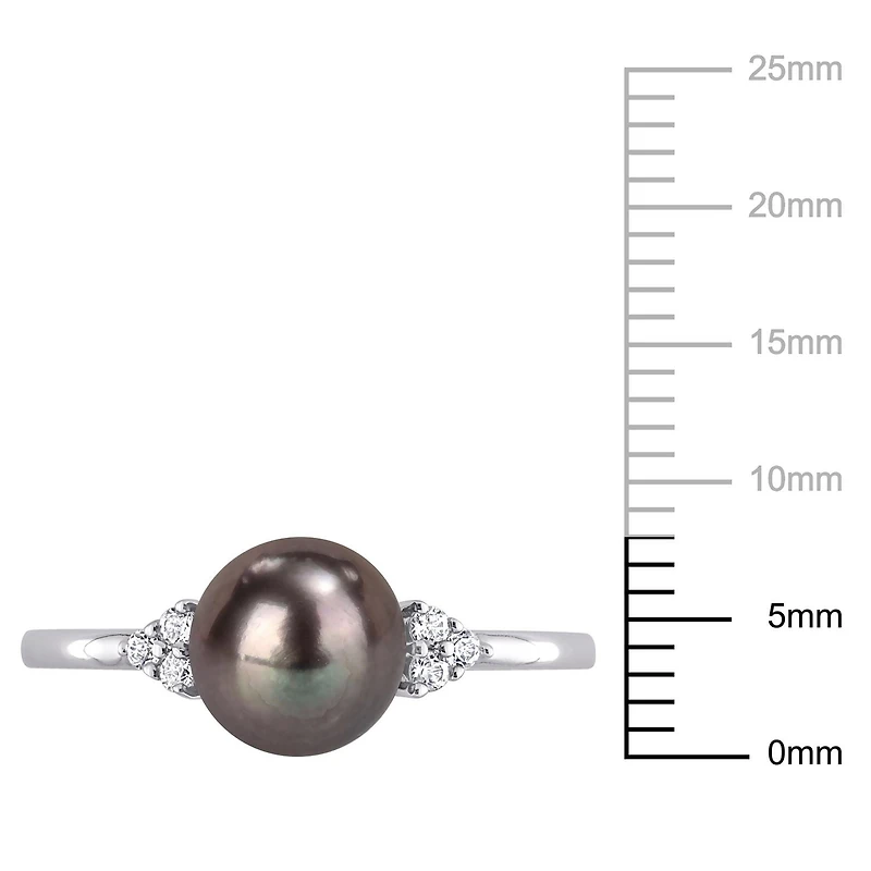 Miabella Black Freshwater Cultured Pearl and 1/5 CT TGW White Topaz Sterling Silver Cocktail Ring