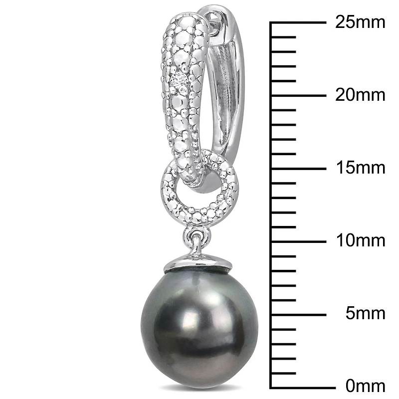 Miabella Tahitian Cultured Pearl and Diamond Accent Sterling Silver Huggie Dangle Earrings
