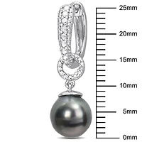 Miabella Tahitian Cultured Pearl and Diamond Accent Sterling Silver Huggie Dangle Earrings