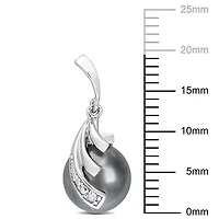 Miabella Tahitian Cultured Pearl and Diamond Accent Sterling Silver Feather Earrings