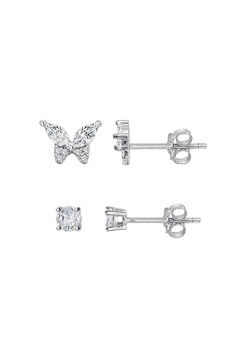 Luxury Designs Ensemble de boucles d'oreilles papillon en argent sterling avec oxyde de zirconium