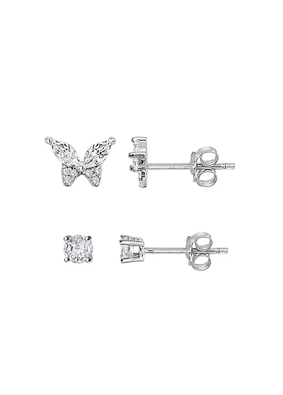 Luxury Designs Ensemble de boucles d'oreilles papillon en argent sterling avec oxyde de zirconium